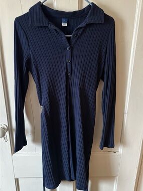 Old Navy Navy Ribbed Long-Sleeve Polo Dress